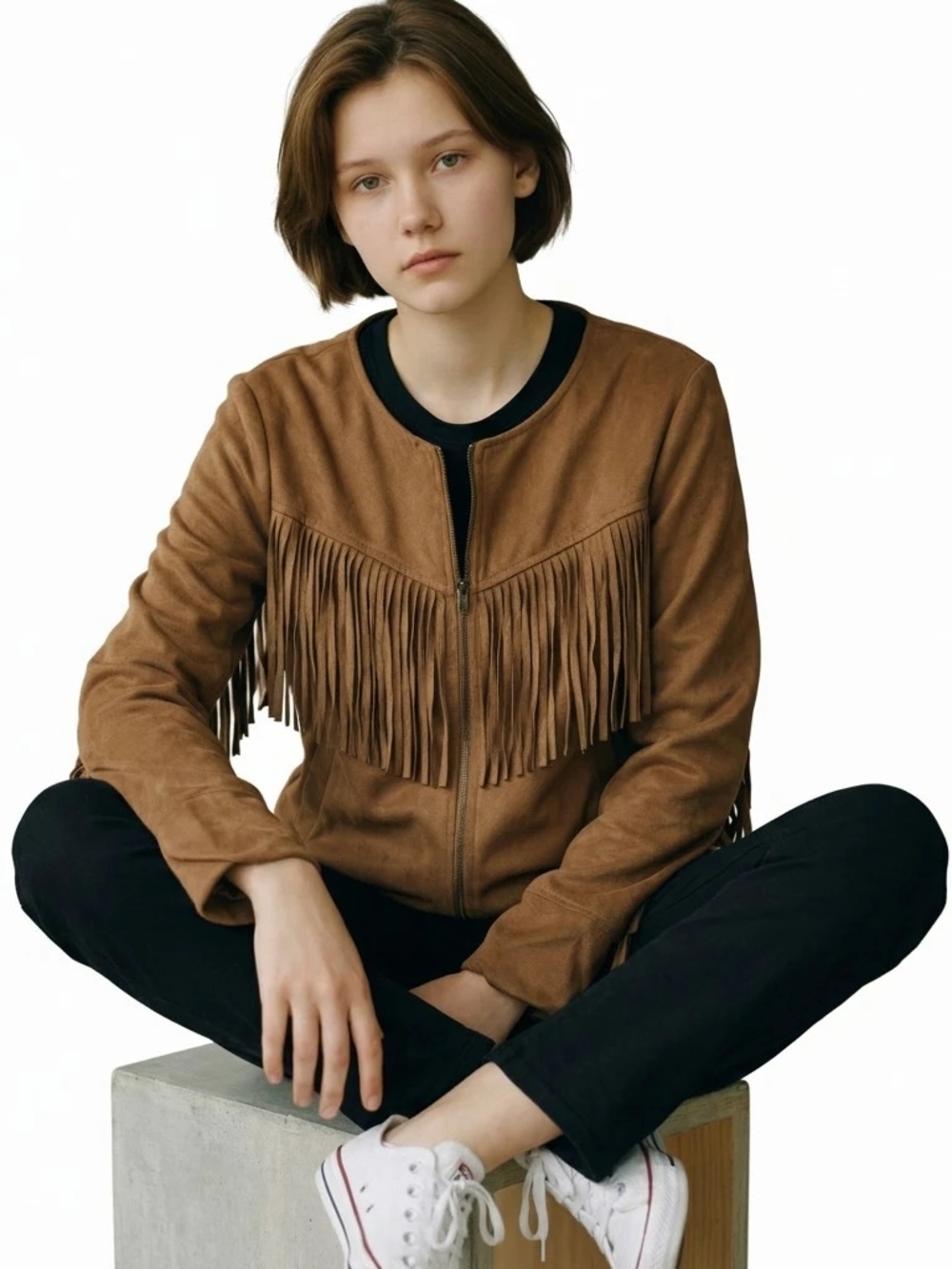 Me Jane Brown Fringe Suede Jacket
